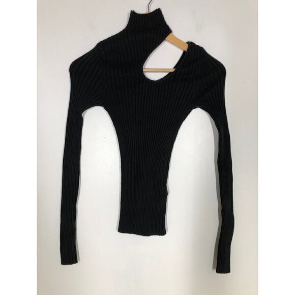 Anine Bing Victoria Top Ribbed Knit Cutout Long Sleeve Turtleneck Black Size XS - Picture 4 of 10